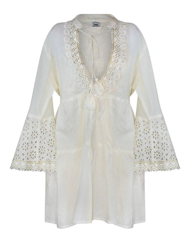 Shop Frost White Tunic Dress with Golden Lace Detail